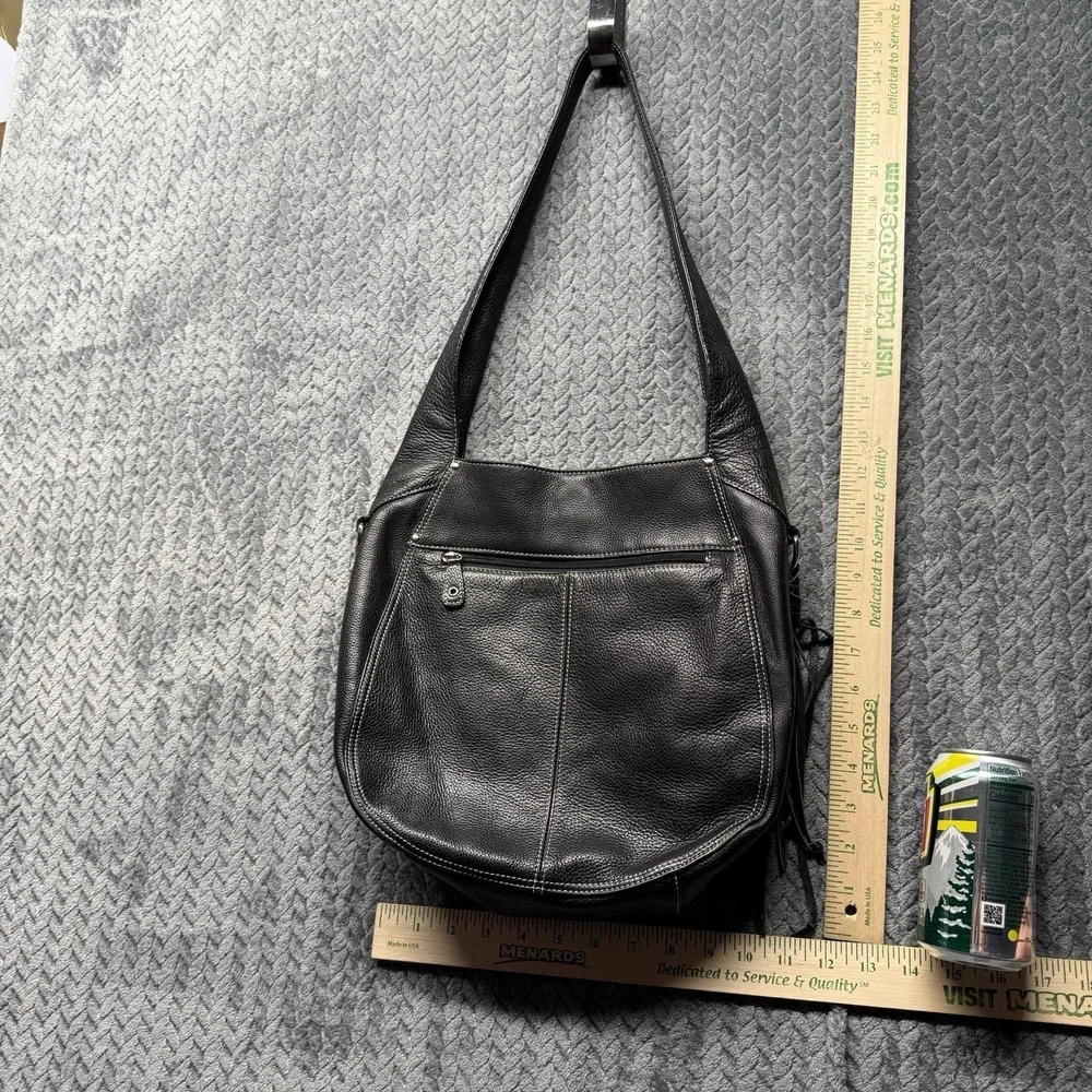 Tiganello Black Pebbled Leather Hobo‎ Shoulder Bag Tassel Handbag Purse